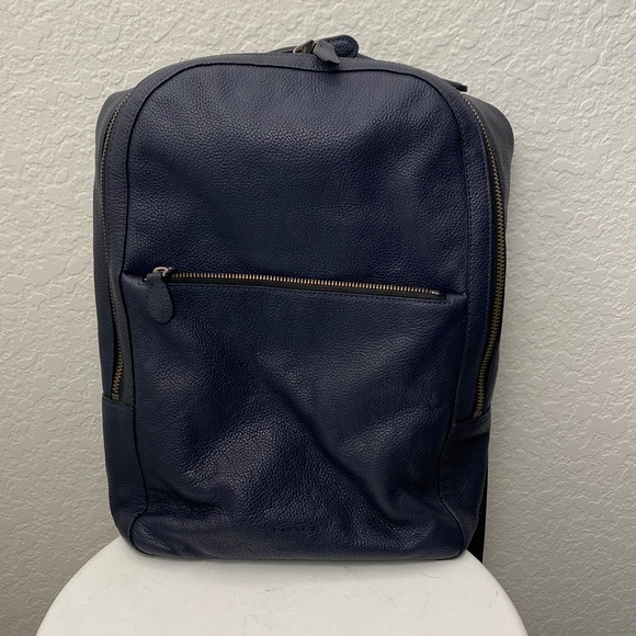 COACH Navy leather laptop friendly backpack - Picture 1 of 10